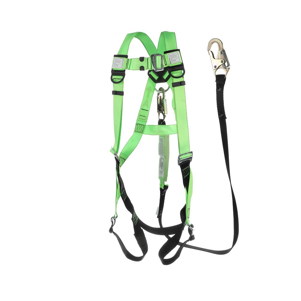 Peakworks Adjustable Full Body Safety Harness 6 Ft. Shock Absorbent Lanyard with Snap Hook Compliance Kit Green Universal Fit - Ascmtools