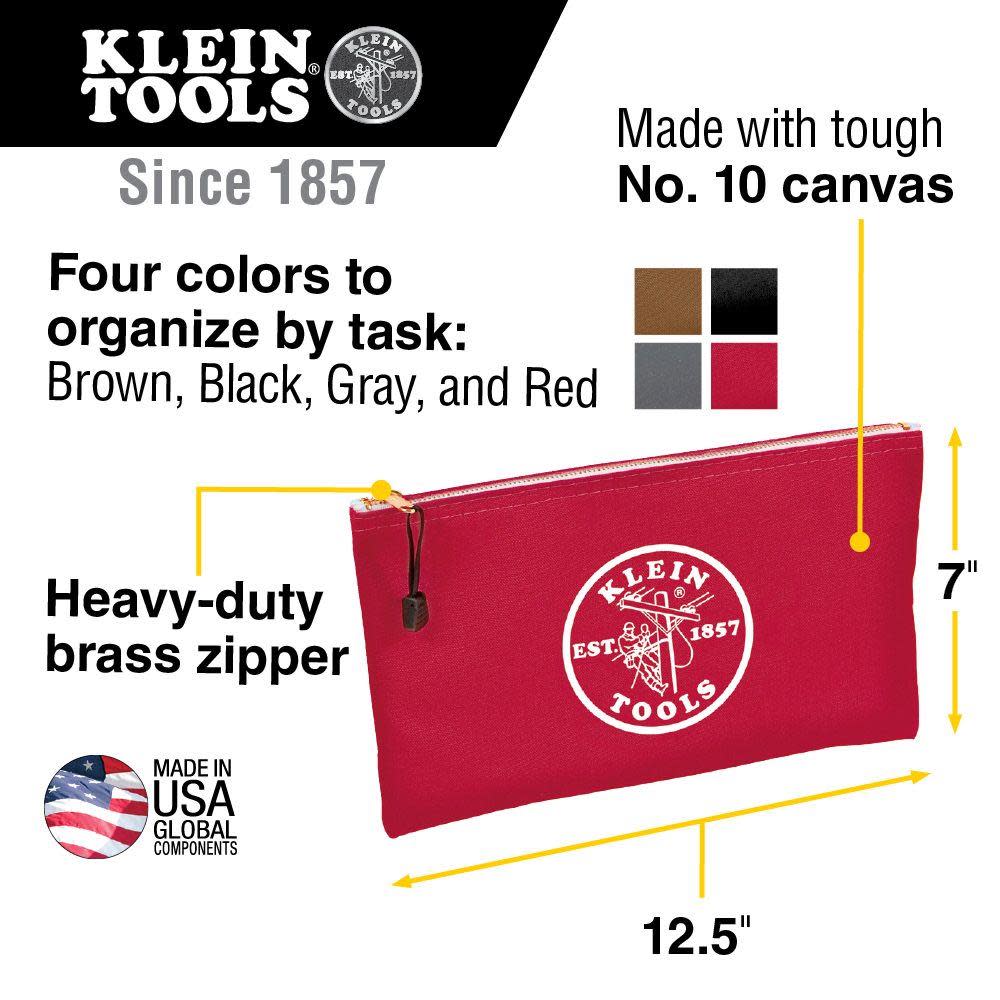 Klein Tools Canvas Zipper Bags – Package Of 4- Red Grey Black and Brown - Ascmtools