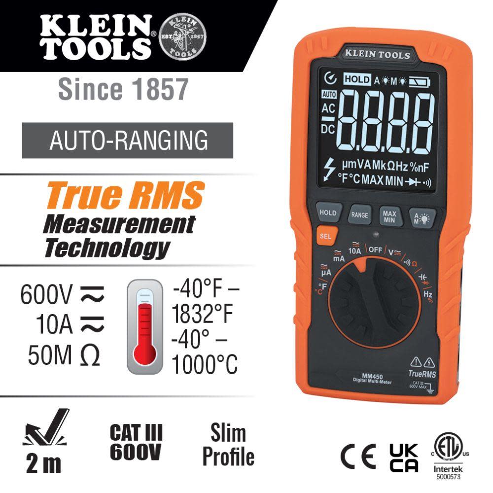 Klein Tools Slim Digital Multimeter TRMS Auto Ranging - Ascmtools