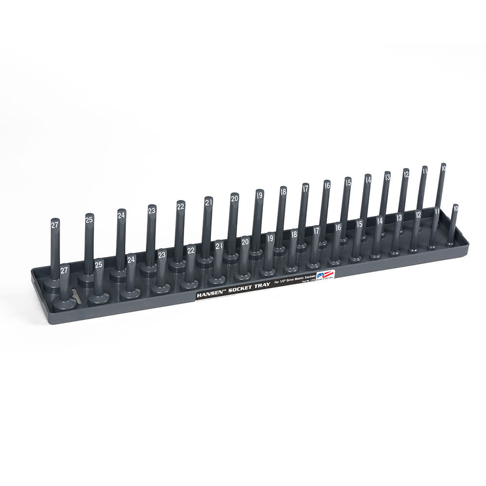 Hansen Global 2 Row Socket Tray 1/2″ Drive 34 Slot Metric Gray - Ascmtools