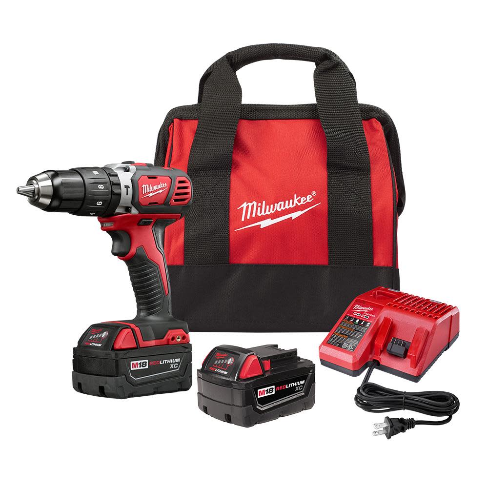 Milwaukee M18 Compact 1/2 in. Hammer Drill/Driver Kit with XC Batteries - Ascmtools