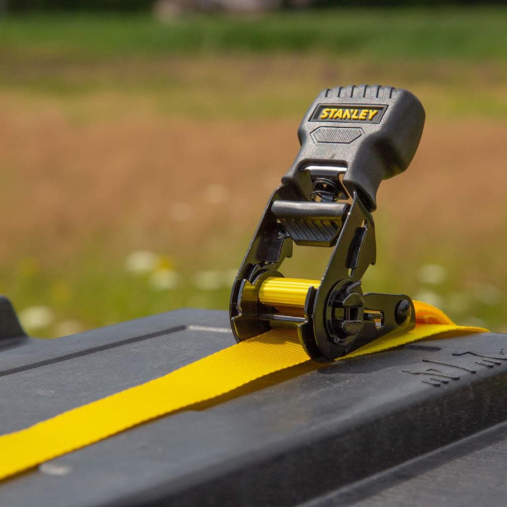 Stanley S1000 Ratchet Tie Down Straps 1″ x 10′ Light Cargo Hauling 1500 lbs Break Strength 8pk - Ascmtools