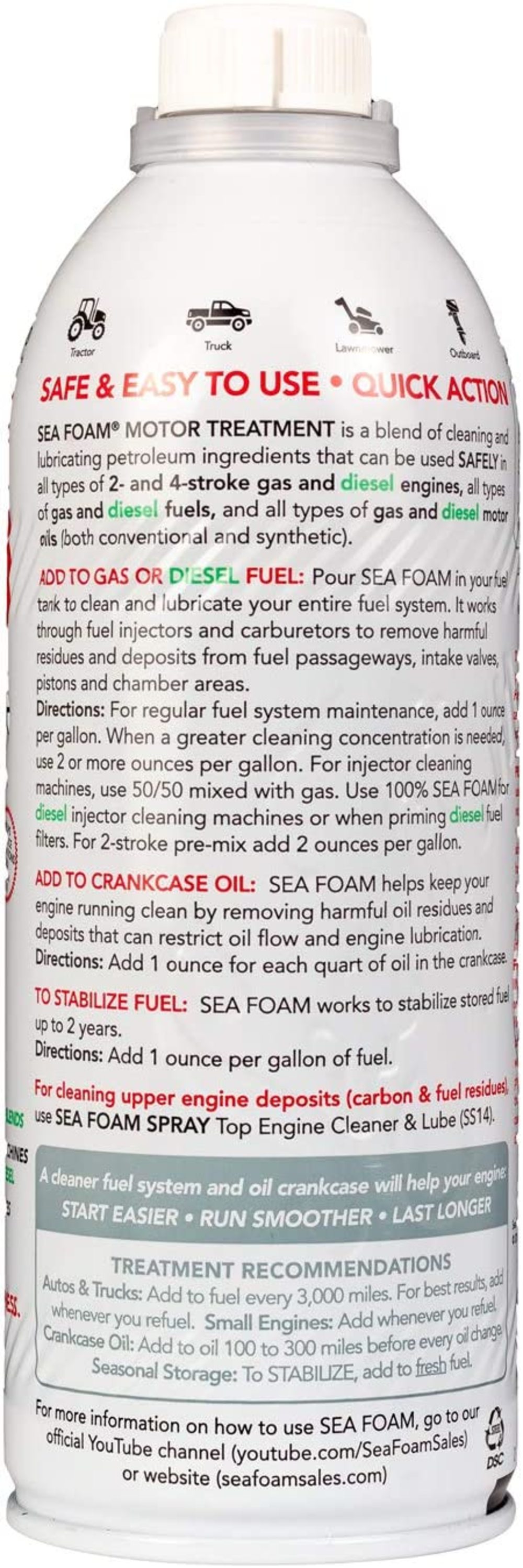 Seafoam SF-16 Sea Foam Motor Treatment 16oz - Ascmtools
