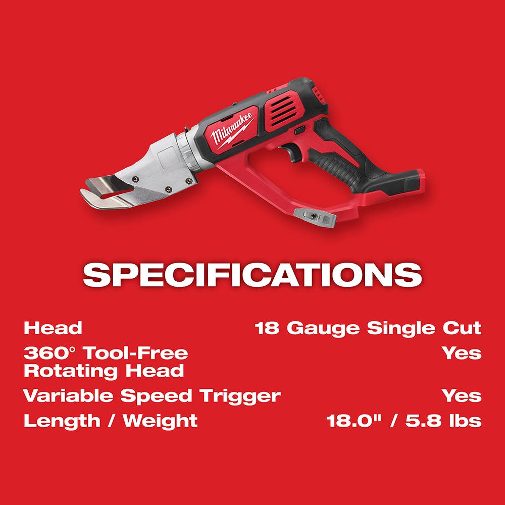 Milwaukee M18 Cordless 18 Gauge Single Cut Shear (Bare Tool) - Ascmtools