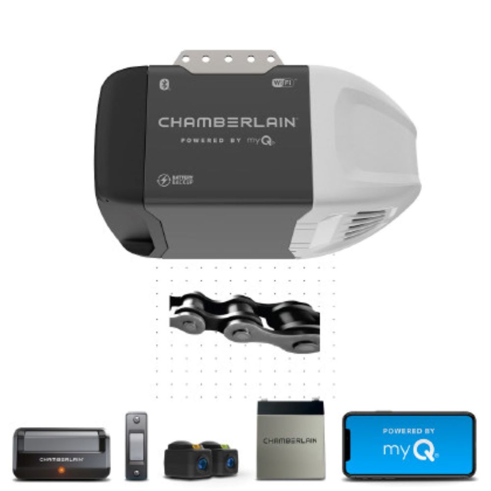 Chamberlain Garage Door Opener 1/2 HP Wi-Fi Chain Drive with Battery Backup - Ascmtools