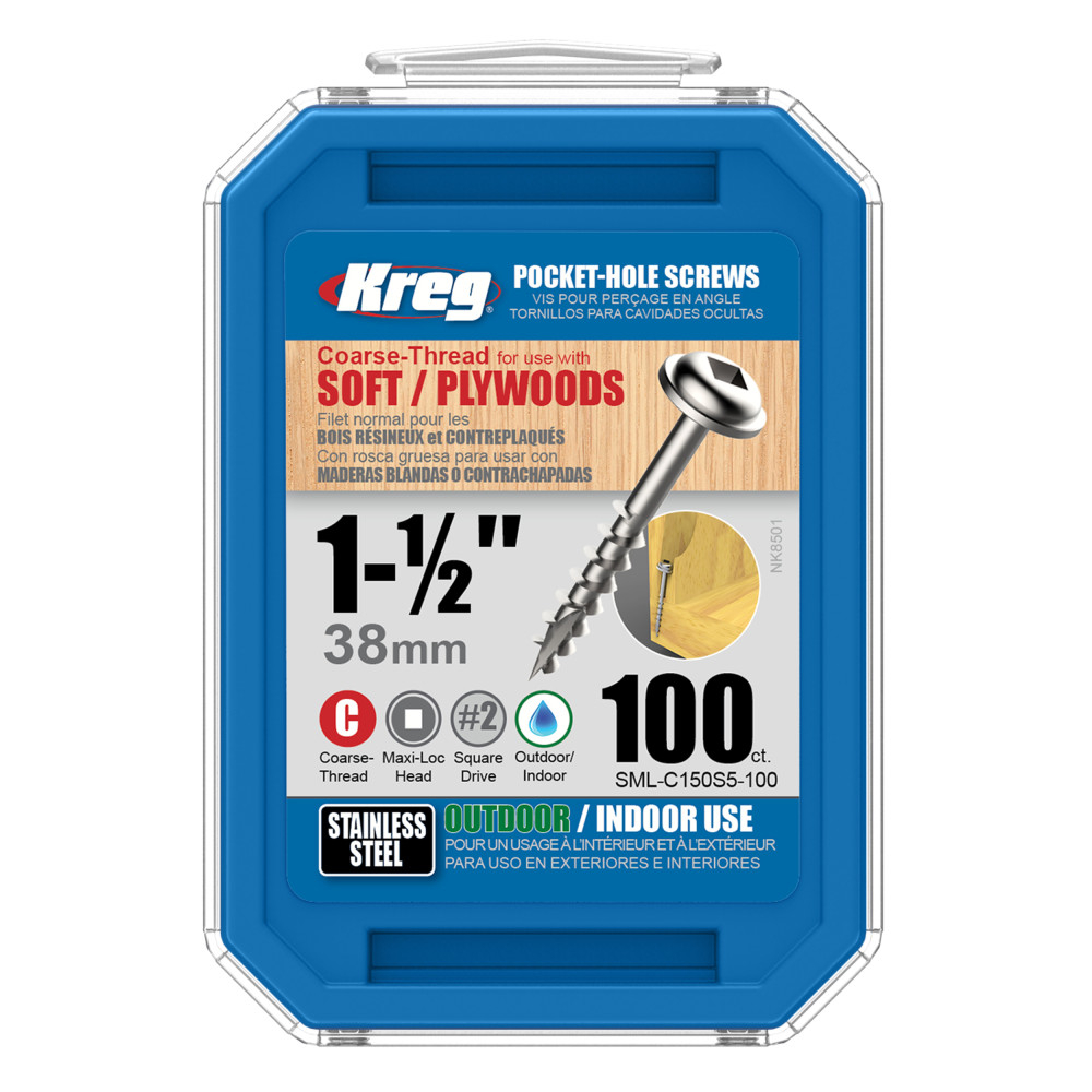 Kreg 1-1/2″ #8 CRS WH SS Pocket Screw – 100ct - Ascmtools