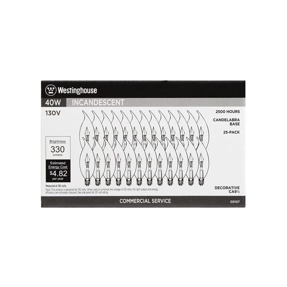 Westinghouse Incandescent Light Bulb 130V 40W 330 Lumens 25pk - Ascmtools