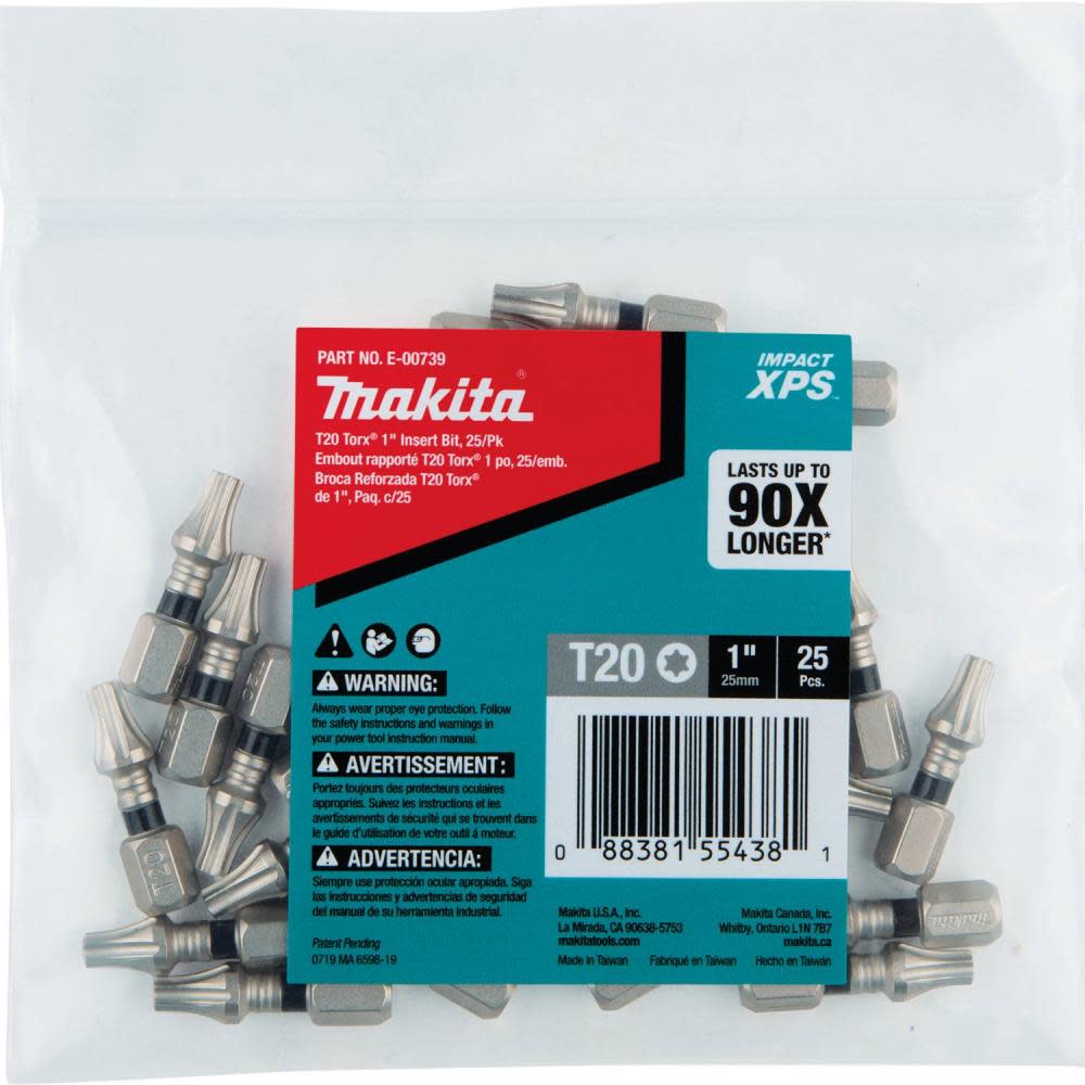 Makita Impact XPS T20 Torx 1″ Insert Bit 25/pk - Ascmtools