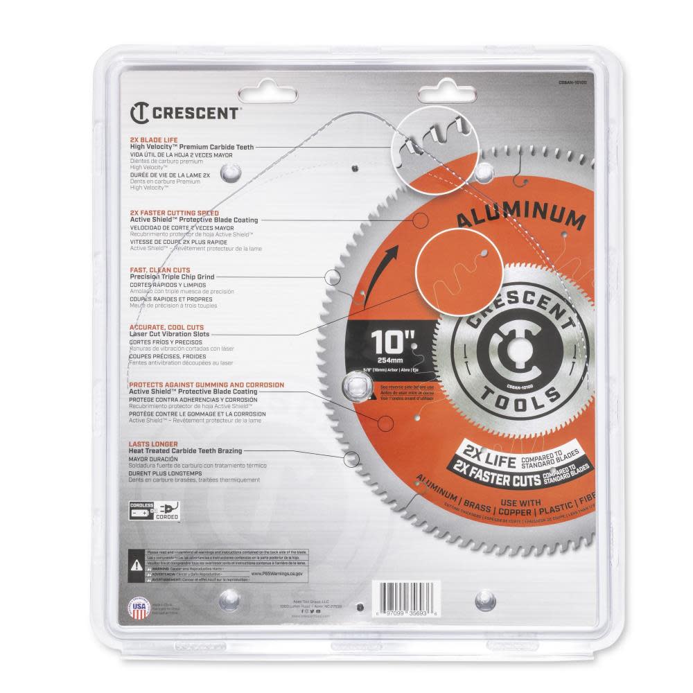 Crescent APEX Circular Saw Blade 10″ X 100 Tooth Thin Aluminum - Ascmtools