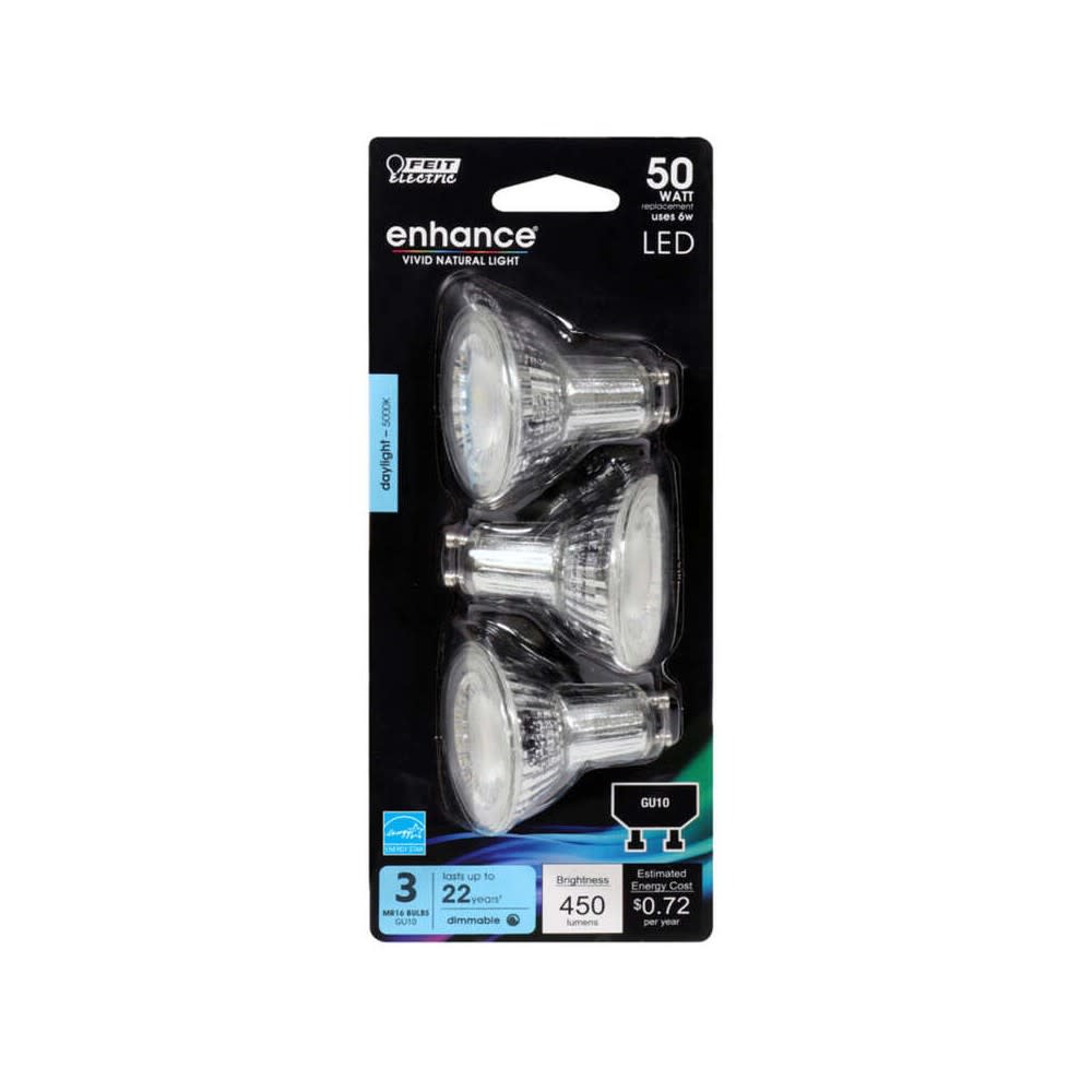 Feit Electric 50W Enhance MR16 GU10 Daylight LED Bulb 3pk - Ascmtools