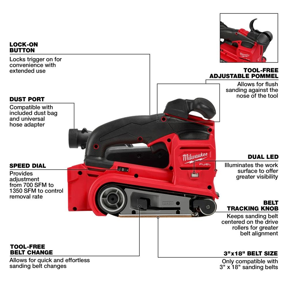 Milwaukee M18 FUEL 3″x18″ Belt Sander - Ascmtools