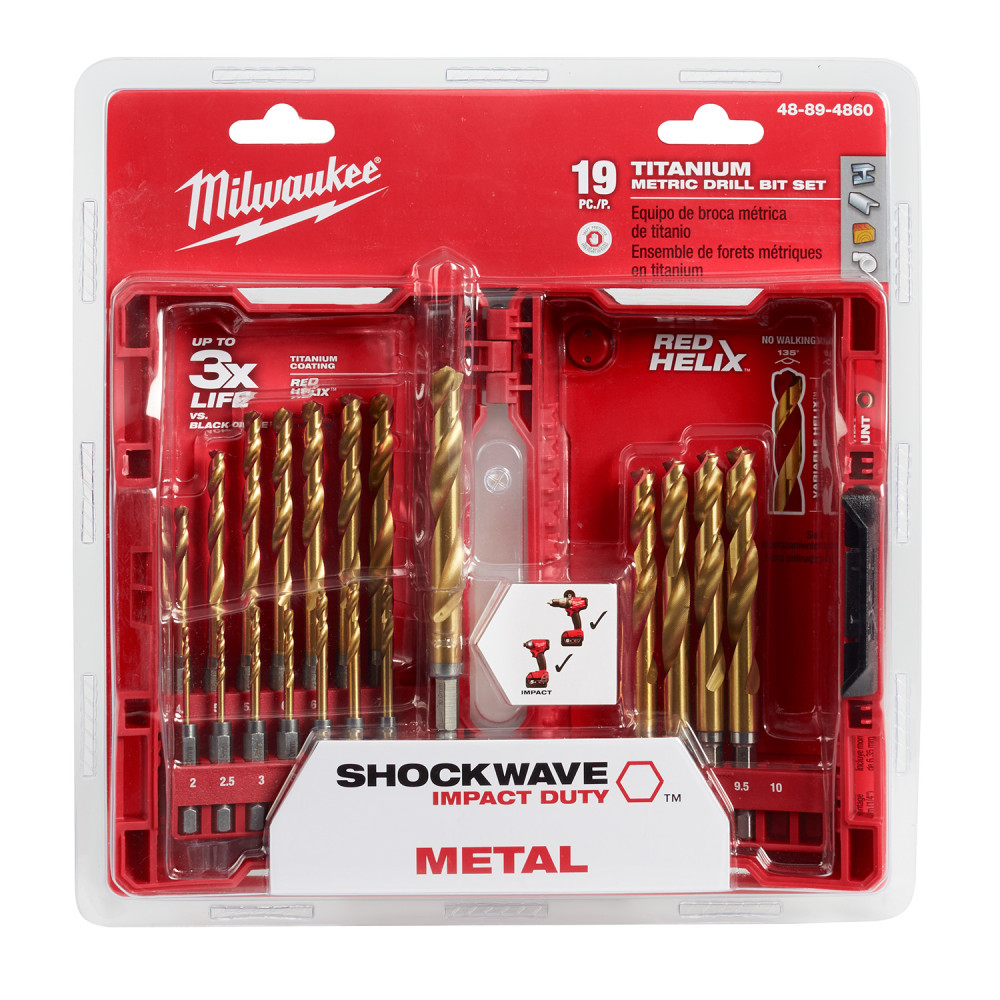 Milwaukee SHOCKWAVE Impact Duty RED HELIX Titanium Metric Drill Bit Set  19PC - Ascmtools