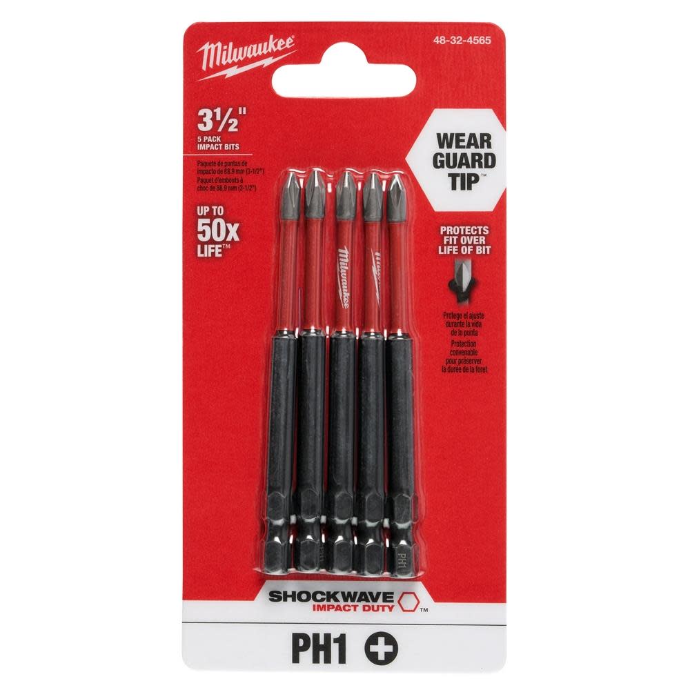 Milwaukee SHOCKWAVE 3.5 in. PH1 Impact Driver Bits 5PK - Ascmtools
