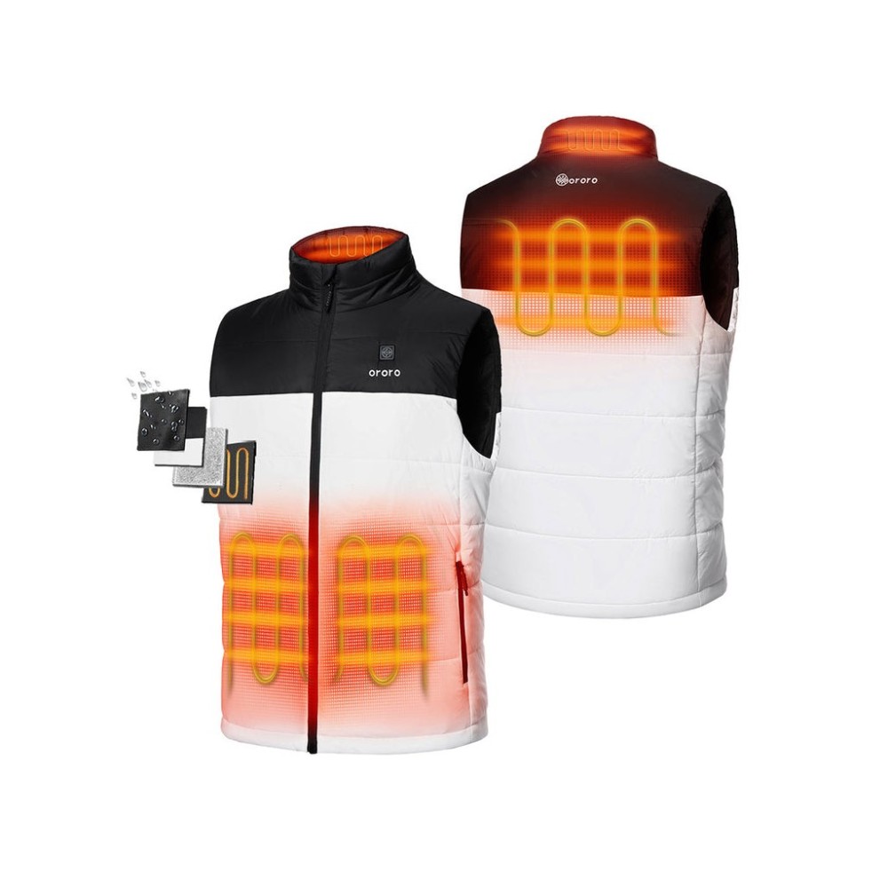 ORORO Mens Black & White Classic Heated Vest Kit Large - Ascmtools