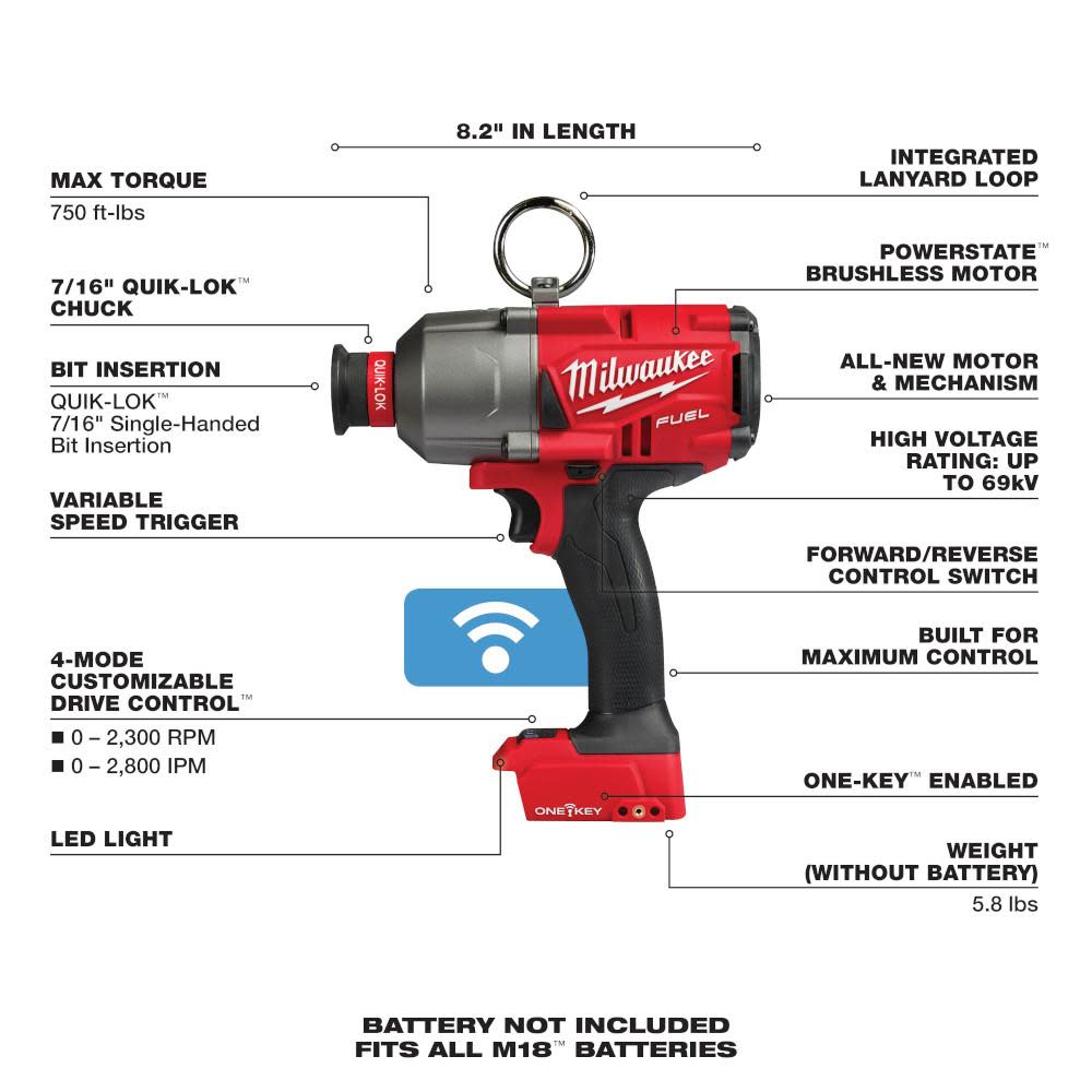 Milwaukee M18 FUEL ONE KEY 7/16″ Hex Utility High Torque Impact Wrench Bare Tool - Ascmtools