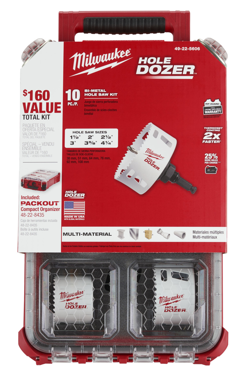 Milwaukee HOLE DOZER Bi-Metal Hole Saw Kit with PACKOUT Compact Organizer – 10PC - Ascmtools