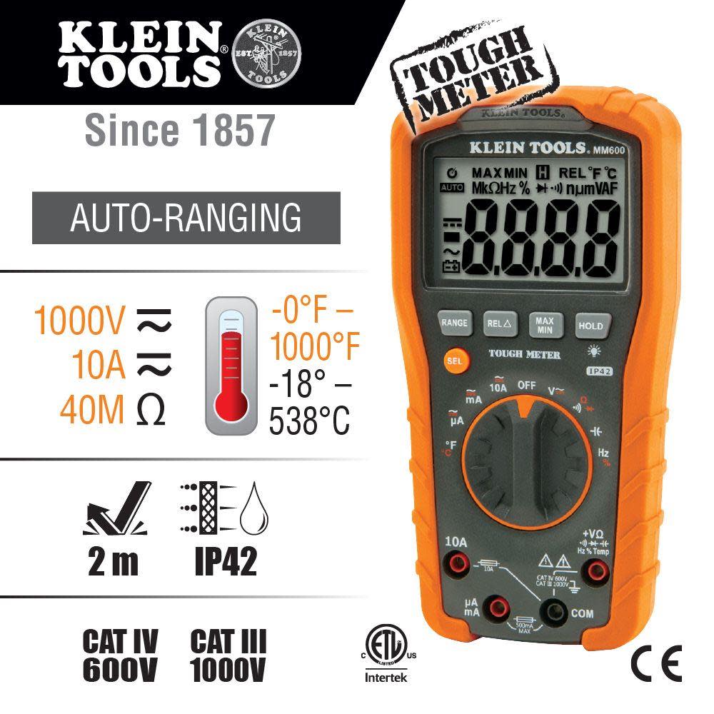 Klein Tools Digital Multimeter Auto-Range 1000V - Ascmtools