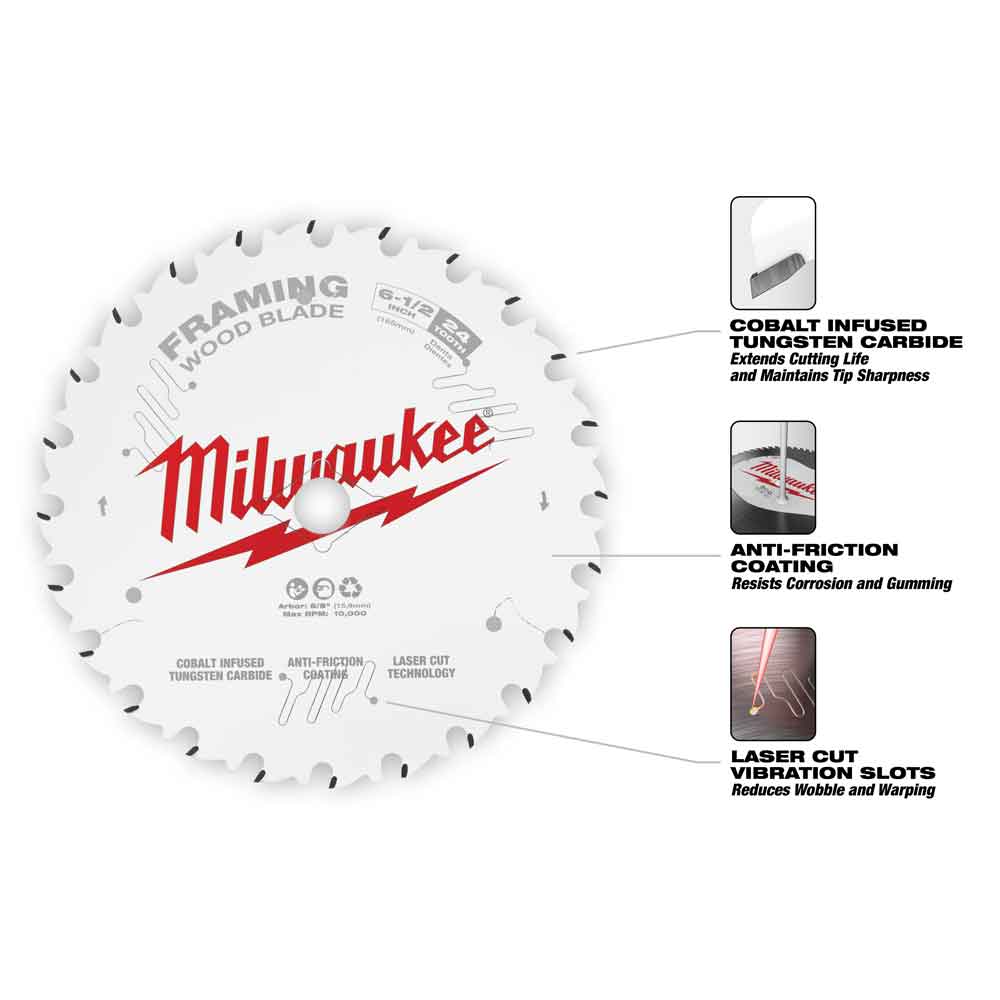 Milwaukee 6-1/2 in. 24T Framing Circular Saw Blade - Ascmtools