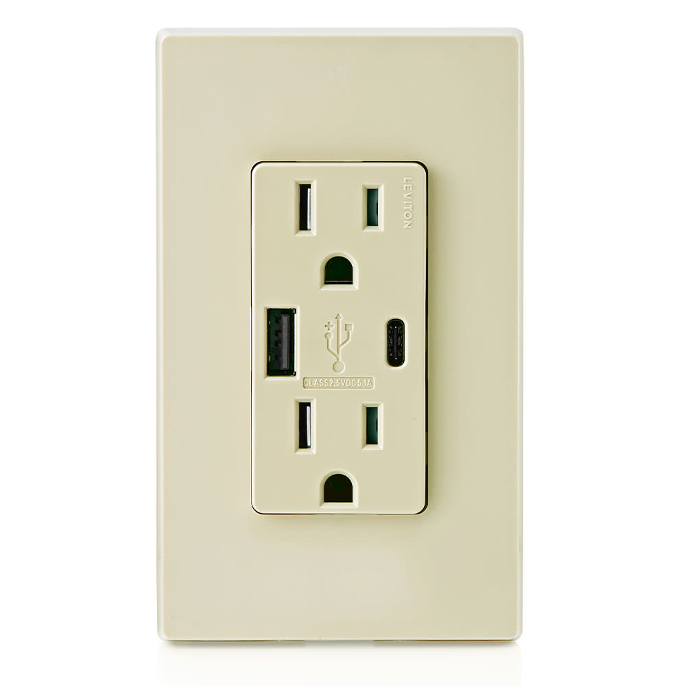Leviton 15A 125V 5-15R Ivory Outlet with USB Type A/C Charger - Ascmtools