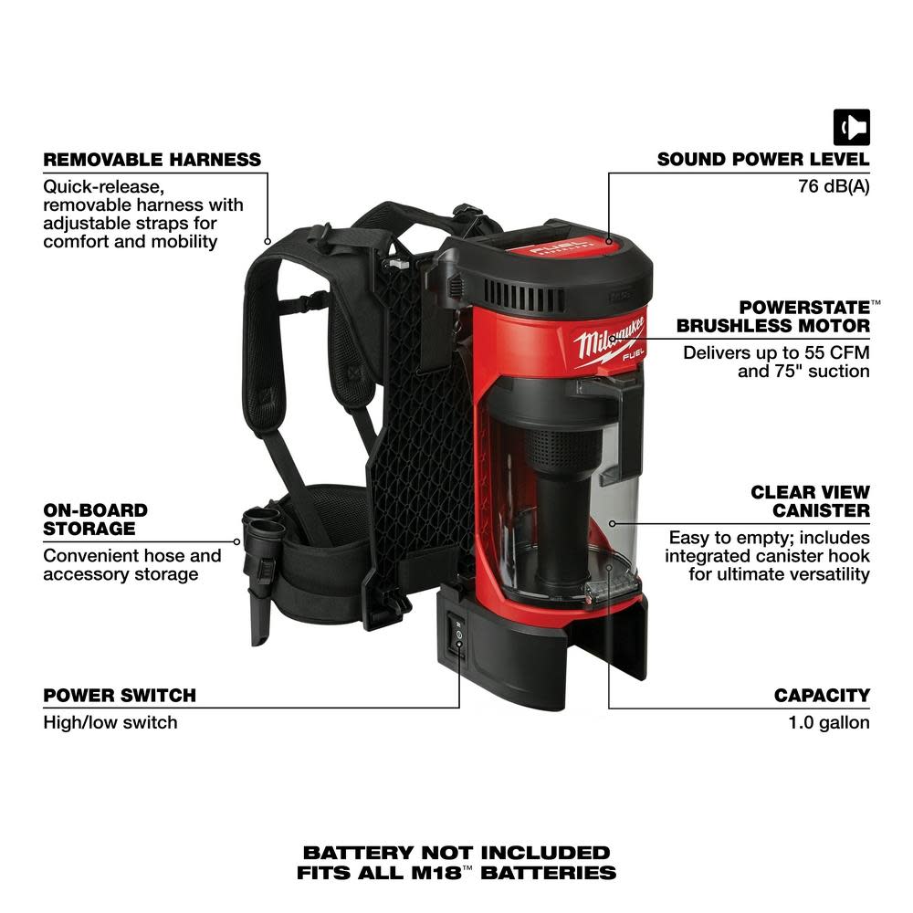Milwaukee M18 FUEL 3-in-1 Backpack Vacuum - Ascmtools