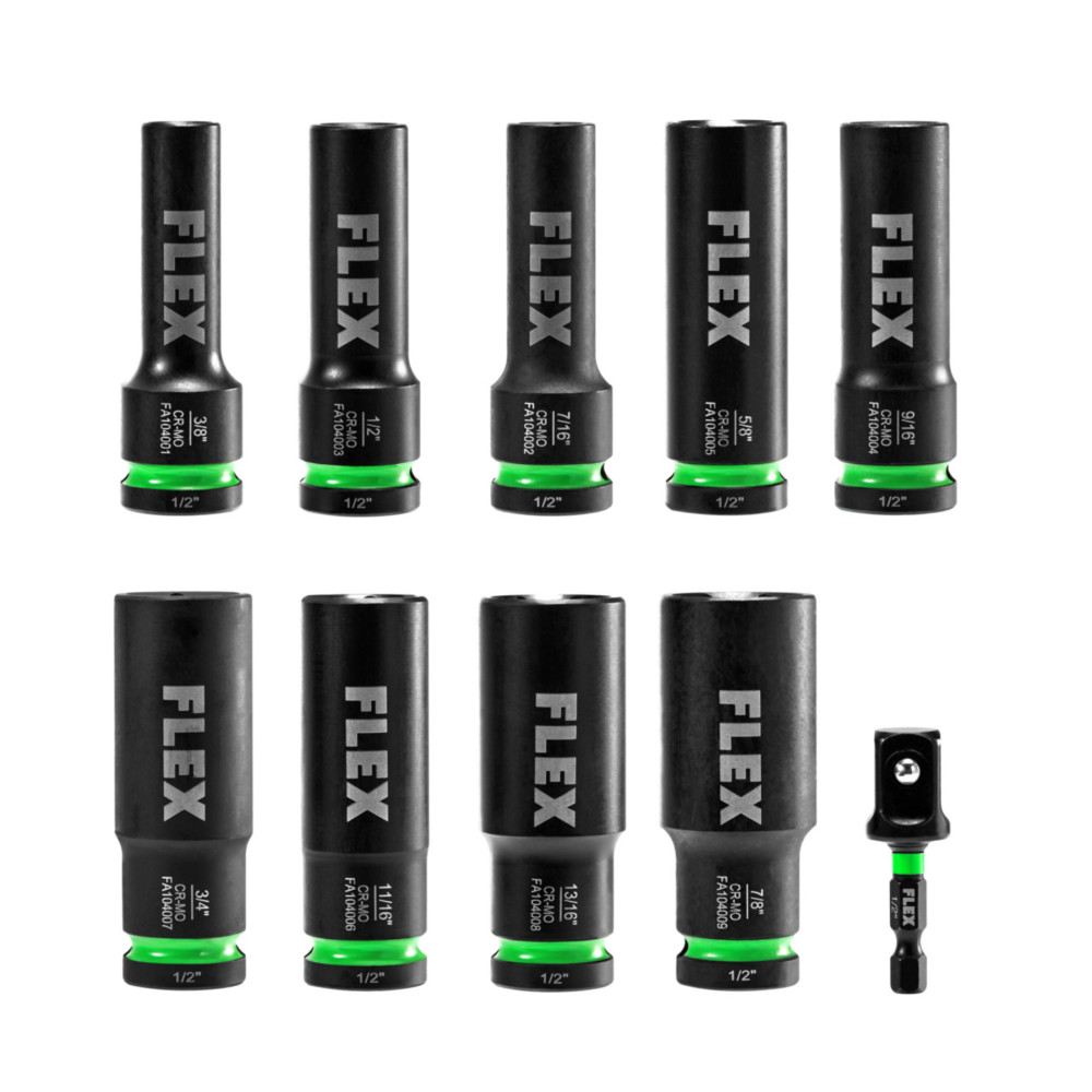 FLEX Impact Nut Socket Set Thin Wall Deep Well 1/2″ Drive 10pc - Ascmtools
