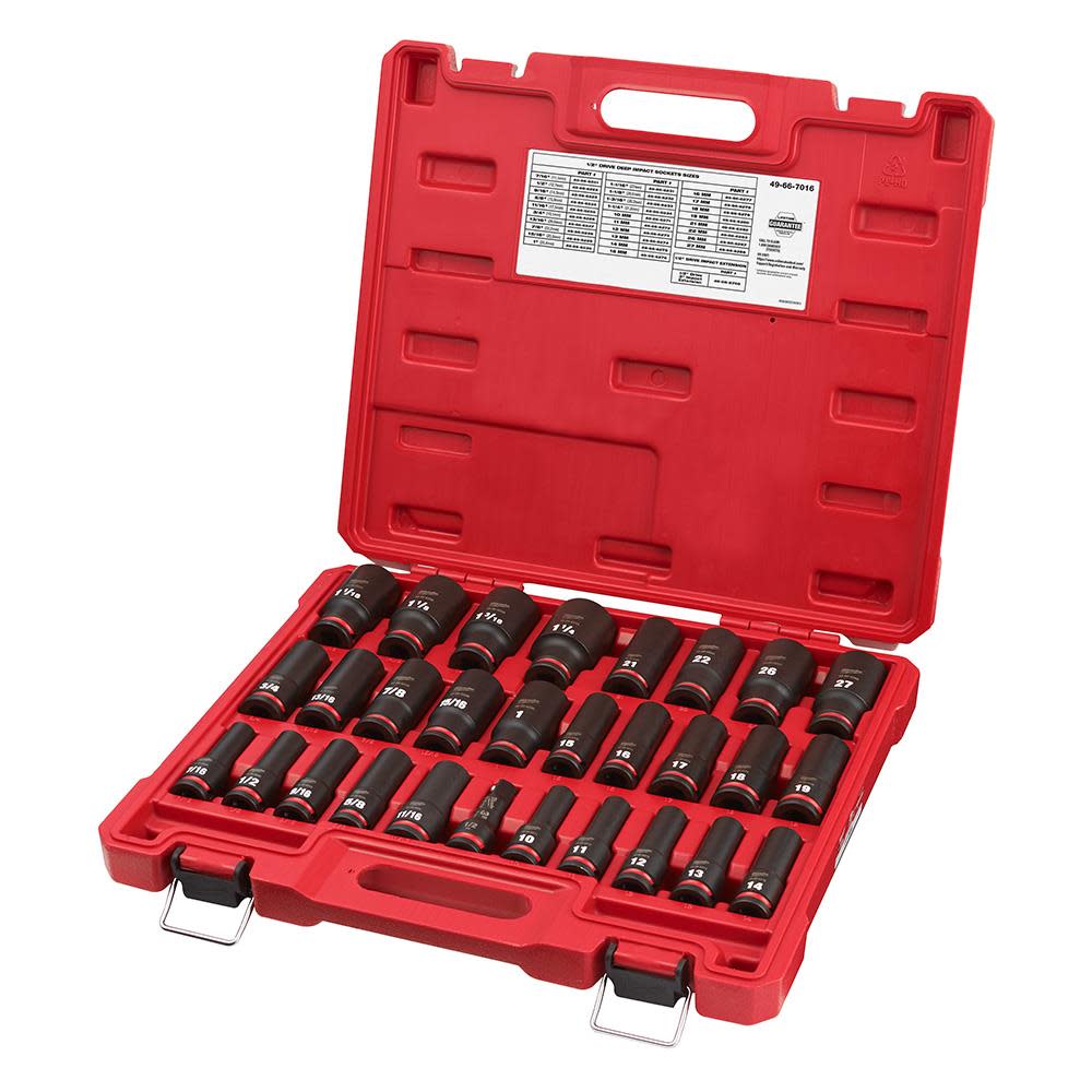 Milwaukee 1/2″ Drive SAE & Metric Deep 6 Point Socket Set 29pc - Ascmtools
