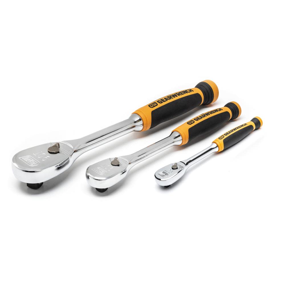 GEARWRENCH 3 Piece 1/4″ 3/8″ and 1/2″ 90 Tooth Dual Material Ratchet Set - Ascmtools