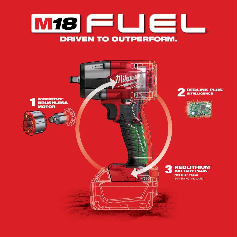 Milwaukee M18 FUEL 3/8 Mid-Torque Impact Wrench with Friction Ring - Ascmtools
