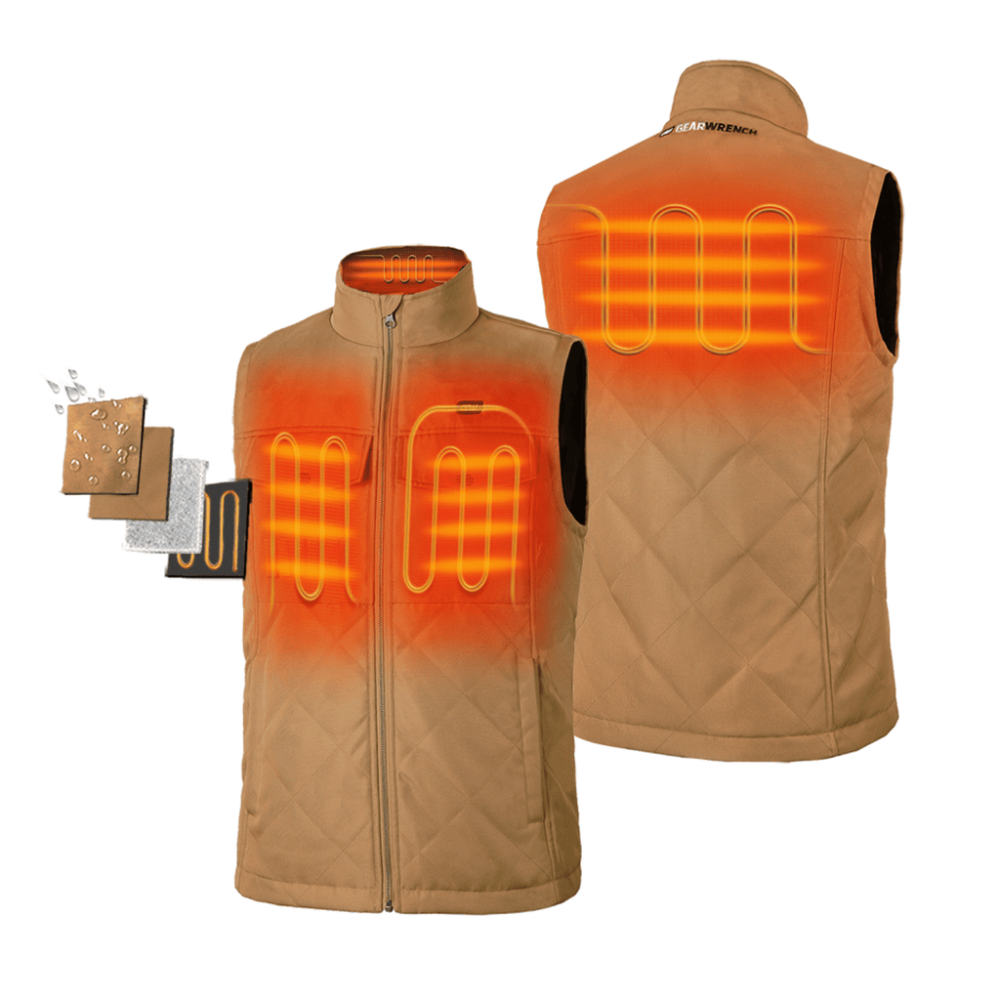 GEARWRENCH Mens Khaki Heated Quilted Vest Kit Medium - Ascmtools