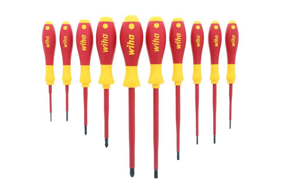 Wiha Insulated Cushion Grip Slotted Screwdriver Set 10 Piece - Ascmtools