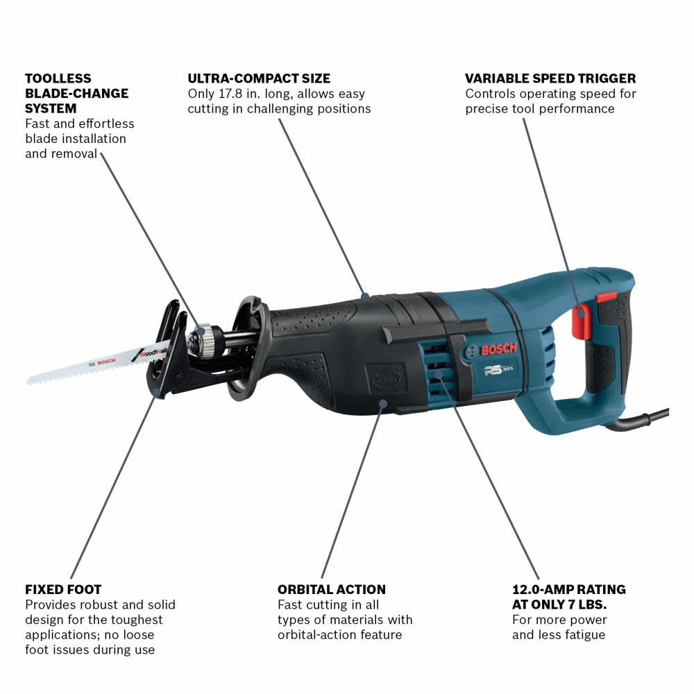 Bosch 1 In. Stroke Compact Reciprocating Saw - Ascmtools