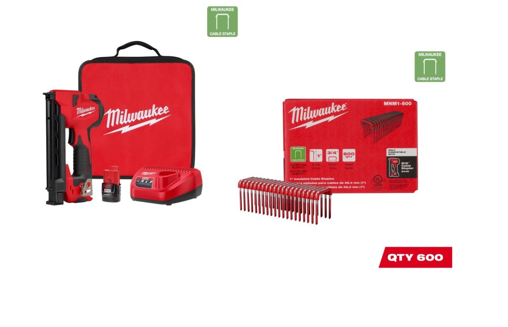 Milwaukee M12 Cable Stapler Kit with 1″ Insulated Cable Staples 600qty Bundle - Ascmtools