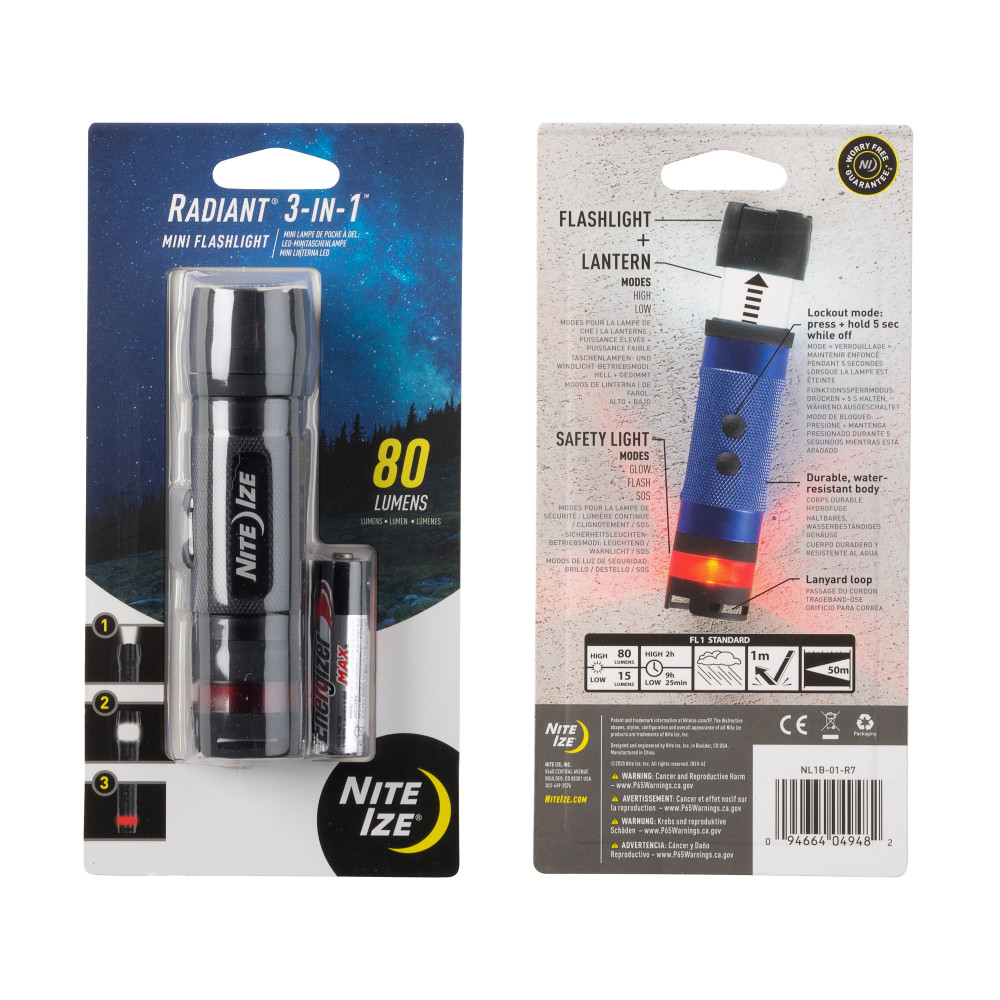 Nite Ize Radiant Flashlight 3 in 1 Mini Black - Ascmtools