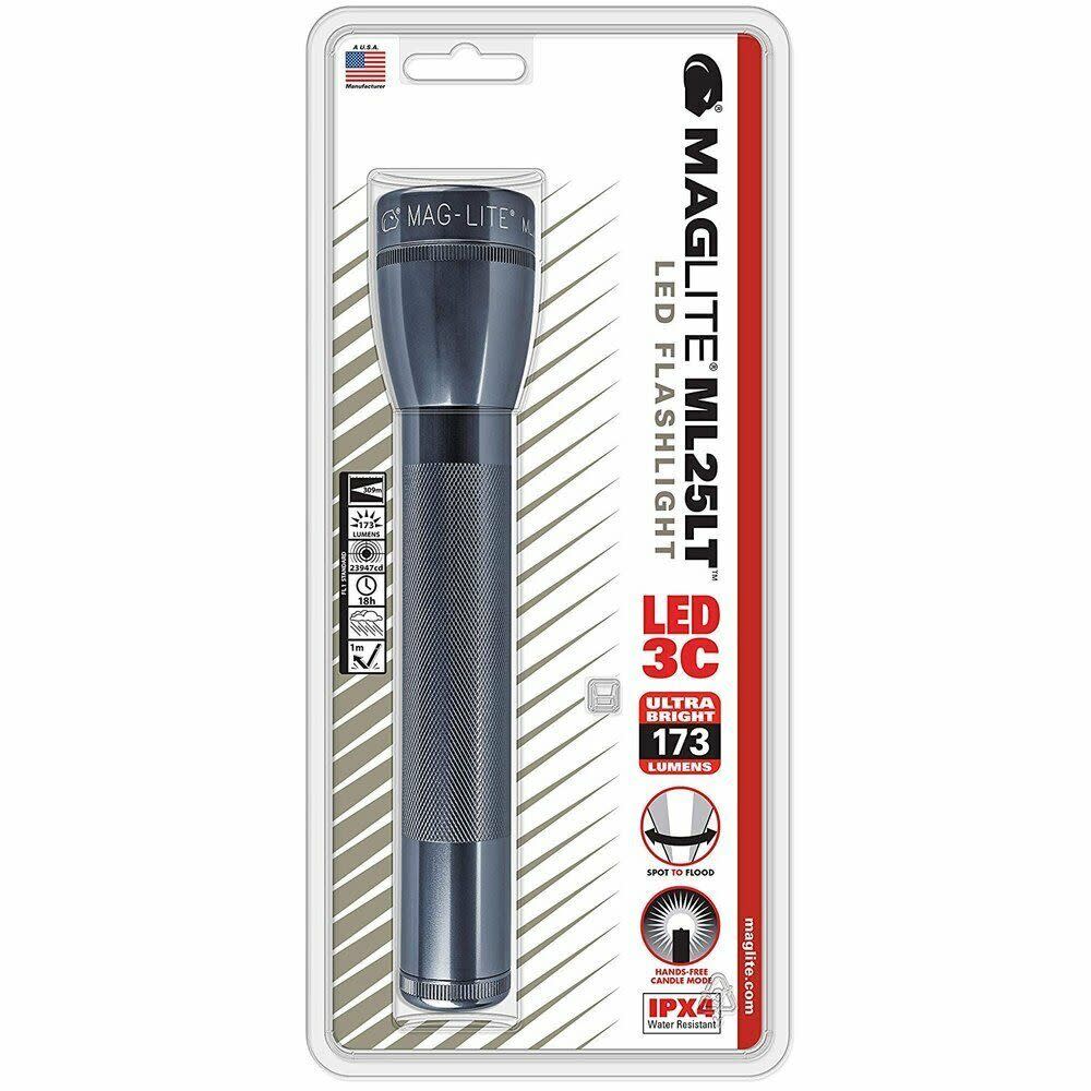 Maglite Flashlight ML25LT 173 Lumens Gray LED 2 Cell C - Ascmtools