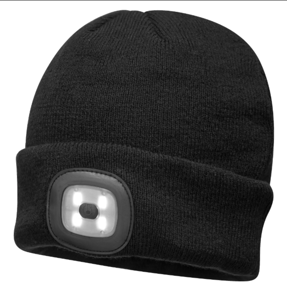 Portwest Black Rechargeable LED Beanie - Ascmtools