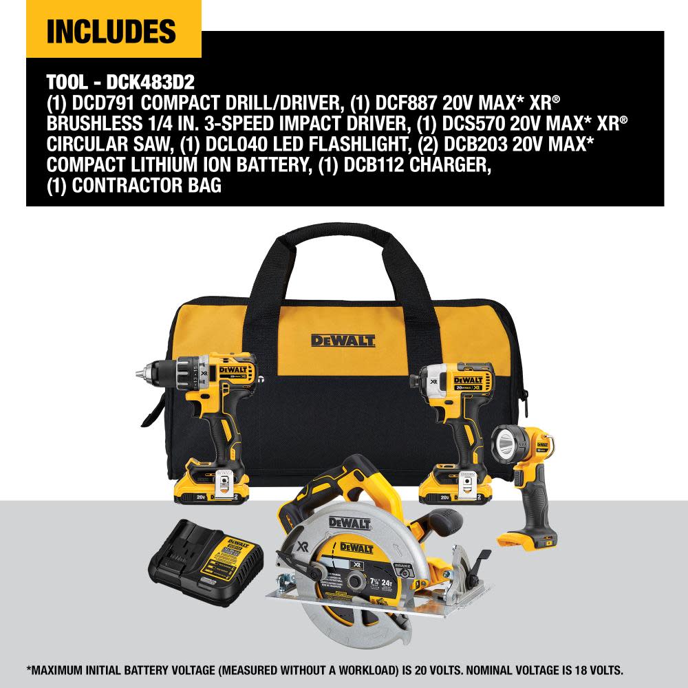 DEWALT 20V MAX XR Compact 4-Tool Combo Kit - Ascmtools