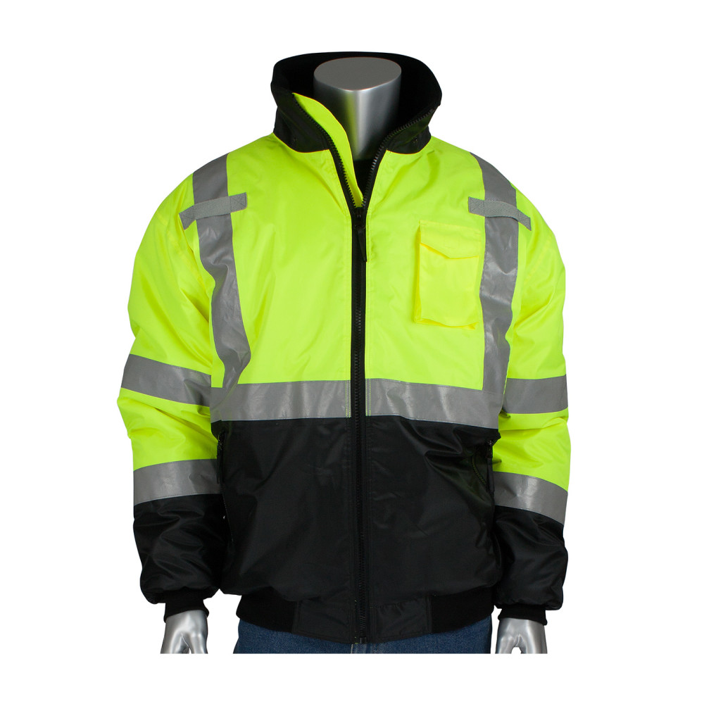 Protective Industrial Products ANSI R3 Black Bottom Bomber Jacket Hi Vis Lime Yellow Large - Ascmtools