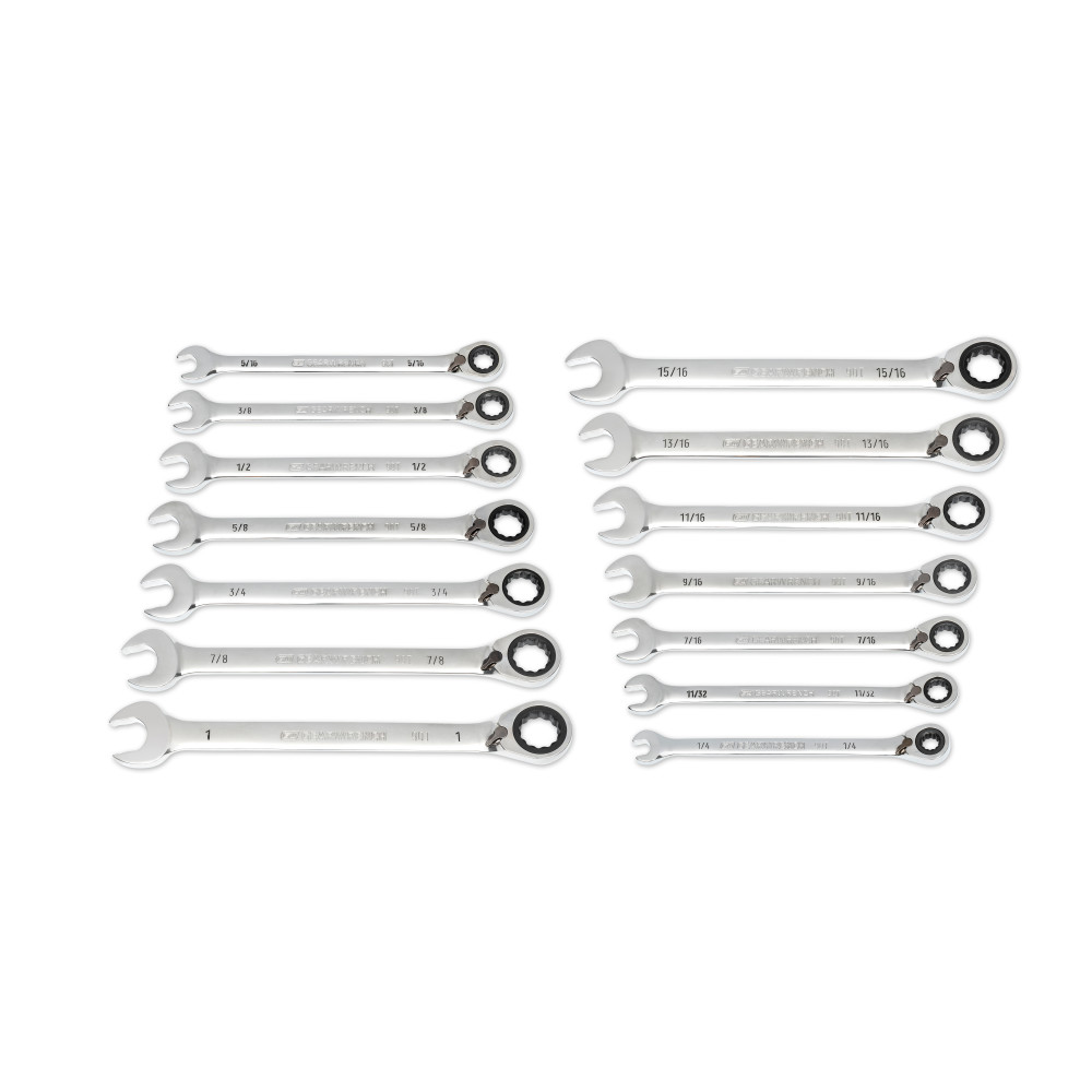 GEARWRENCH Ratcheting Wrench Set with Wrench Roll 90 Tooth 12 Point SAE Reversible 14pc - Ascmtools