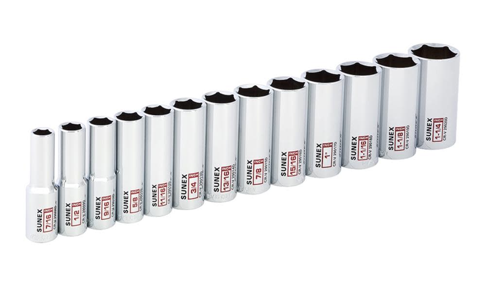 Sunex 1/2 In. Dr 12 Pt Deep Metric Socket Rail 13 Pc Set - Ascmtools