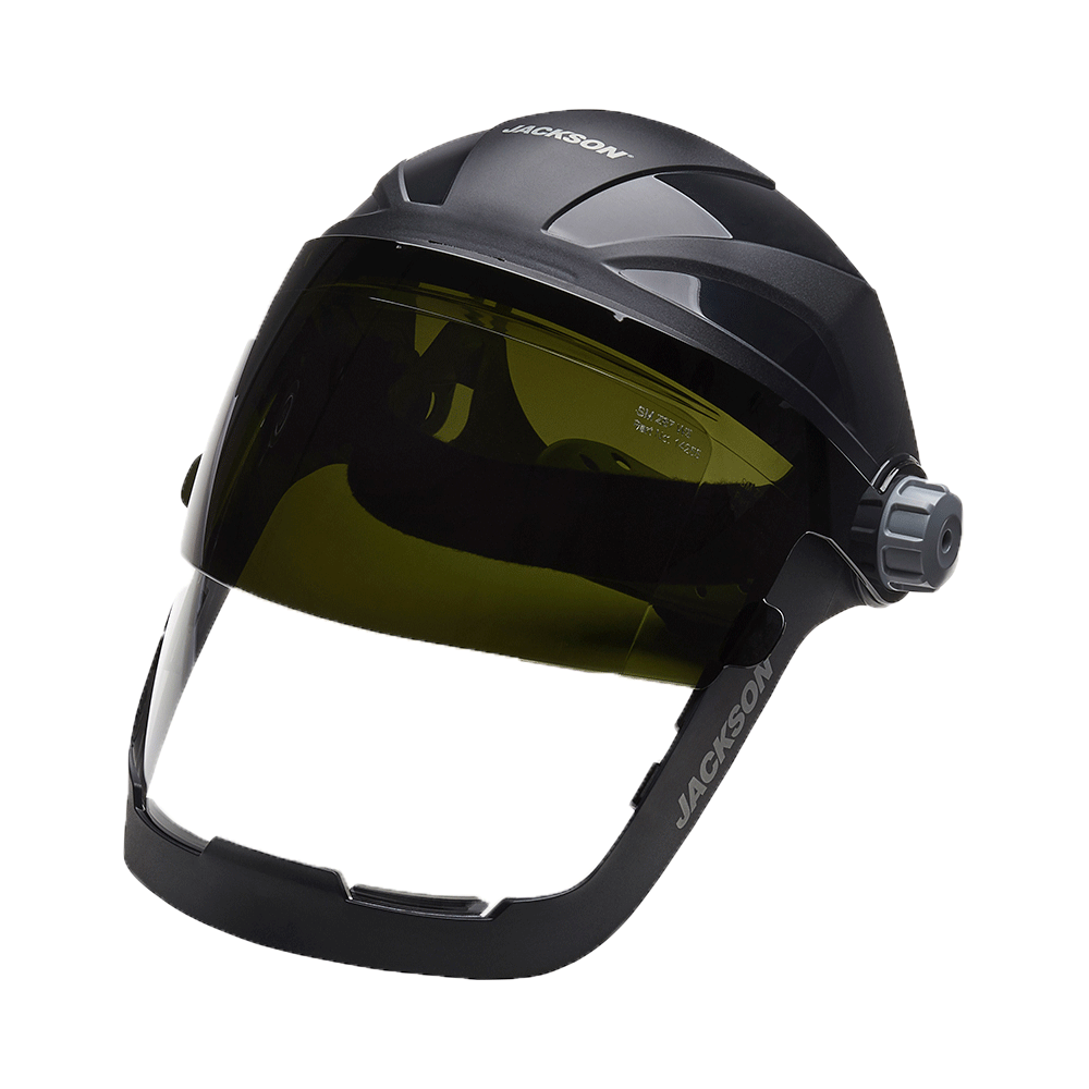 Jackson Safety QUAD 500 Premium Multi-Purpose Face Shield – Clear Window with Shade 8 IR Flip Visor – Anti-Fog Coating – 370 Speed Dial Ratcheting Headgear - Ascmtools