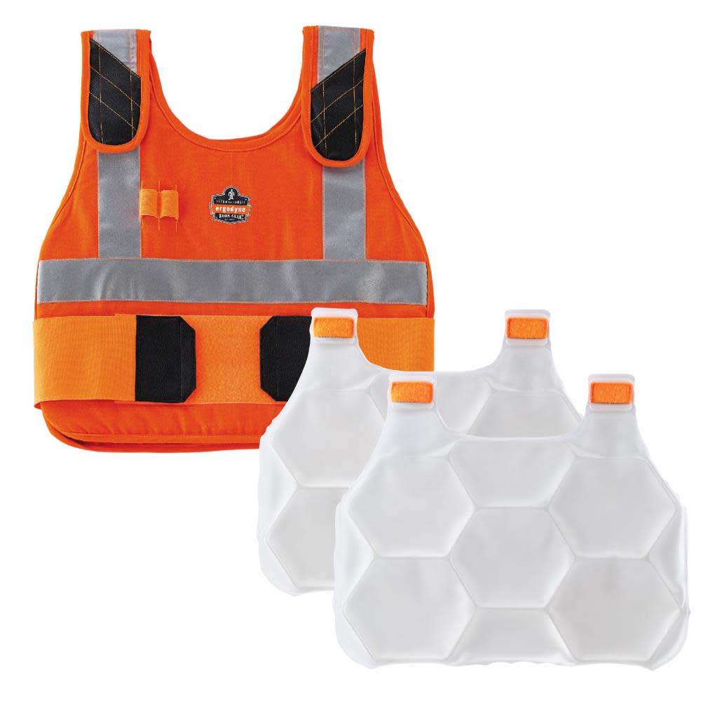 Ergodyne Chill-Its 6215 L/XL Orange Premium FR Phase Change Cooling Vest with Packs - Ascmtools