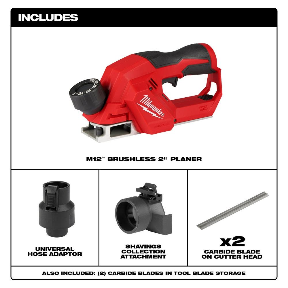 Milwaukee M12 2″ Planer Brushless Bare Tool - Ascmtools