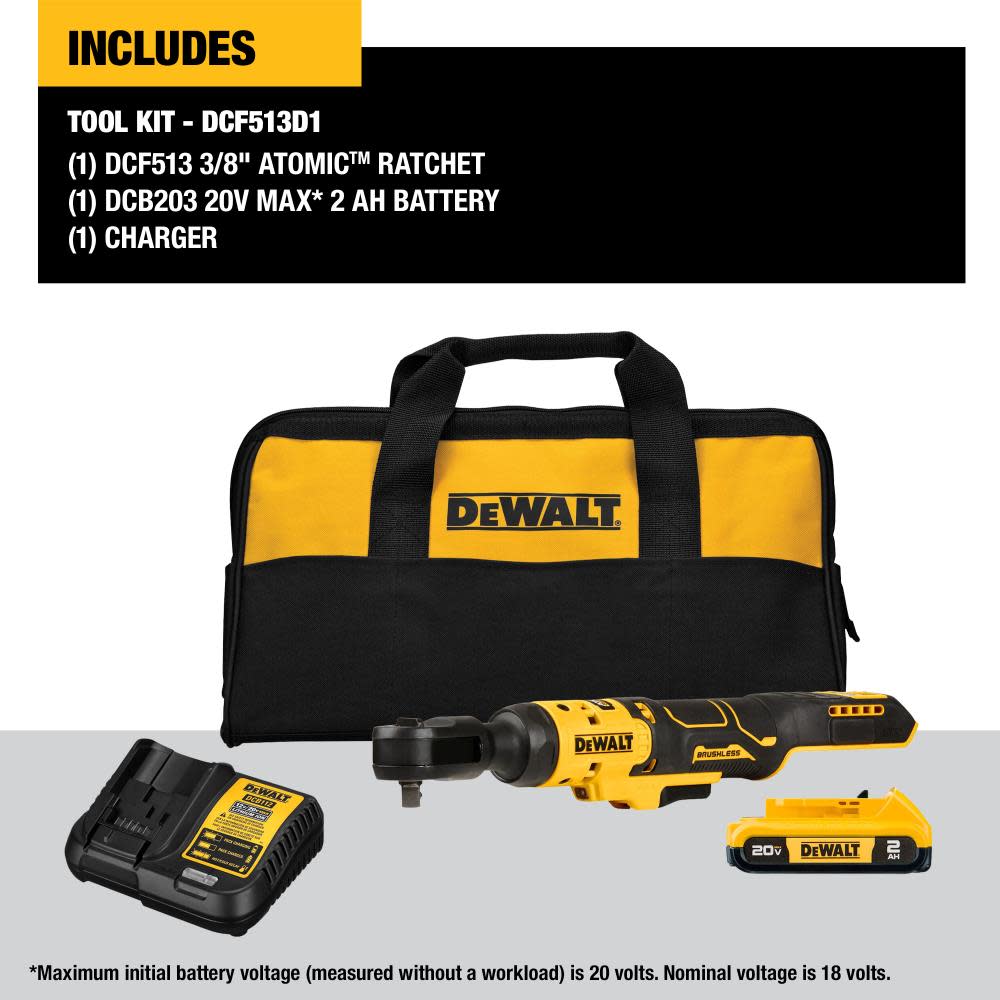 DEWALT ATOMIC 20V MAX Ratchet Kit Brushless 3/8″ - Ascmtools