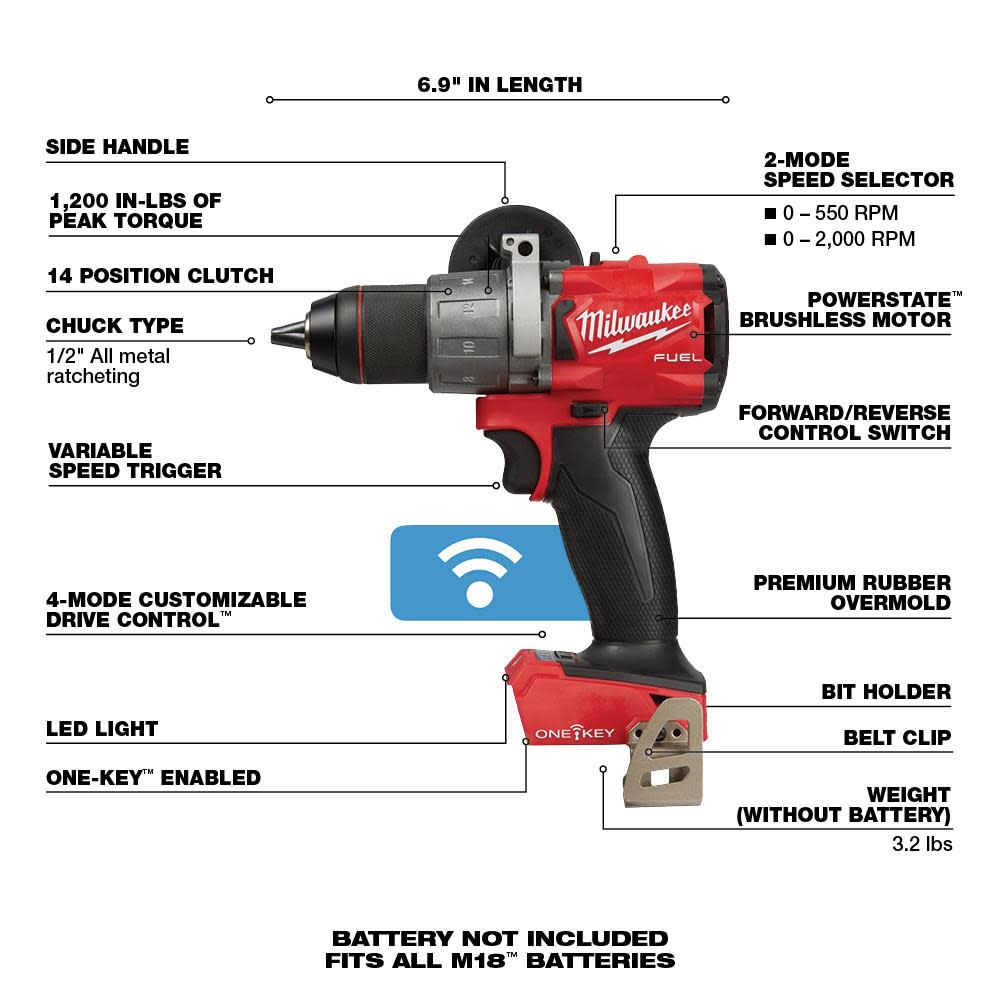 Milwaukee M18 FUEL 1/2 in. Drill with One Key - Ascmtools