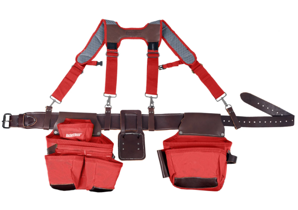 Bucket Boss Leather Hybrid Toolbelt with Suspenders Red - Ascmtools