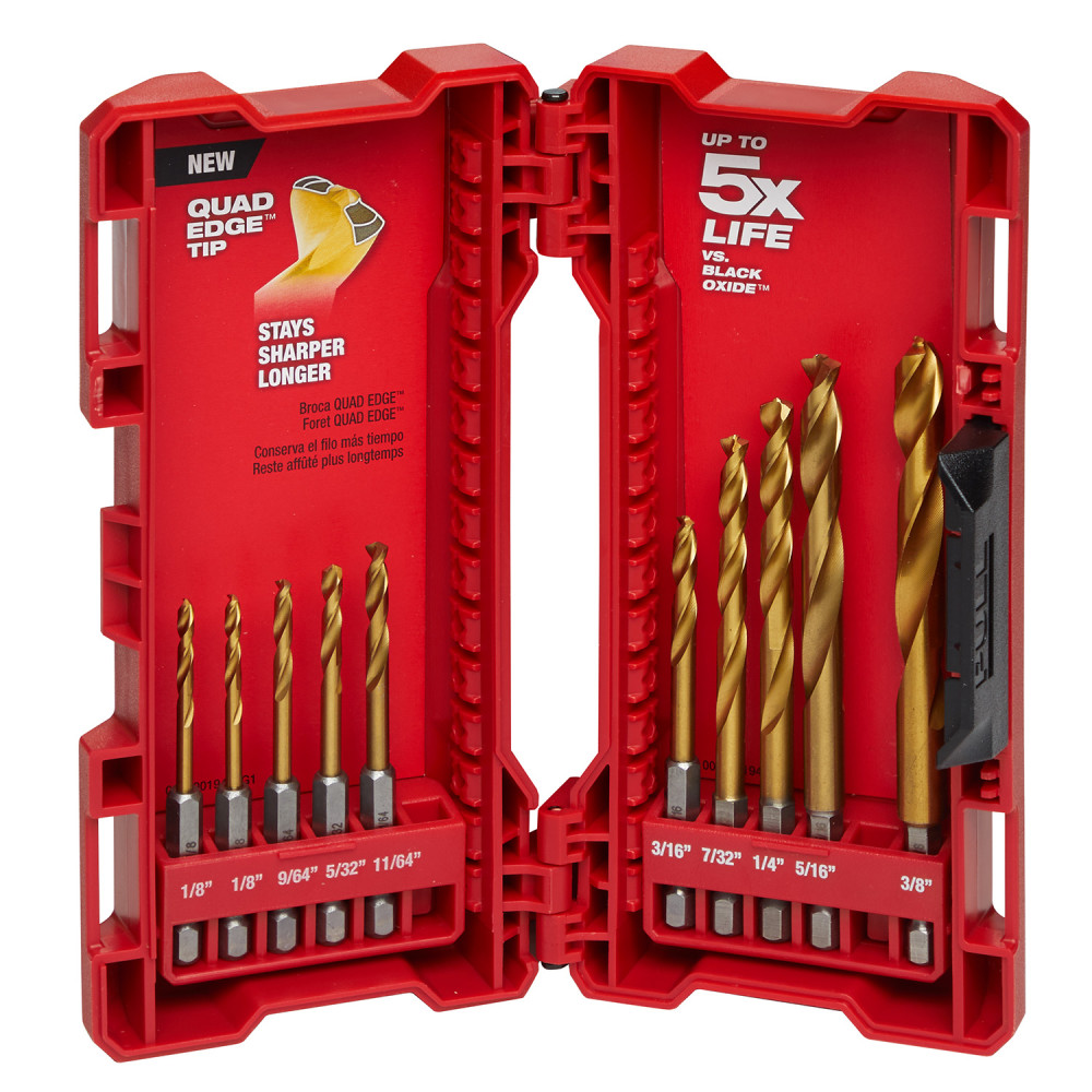 Milwaukee 10-Piece Titanium Nitride SHOCKWAVE Red Helix Drill Bit Kit - Ascmtools