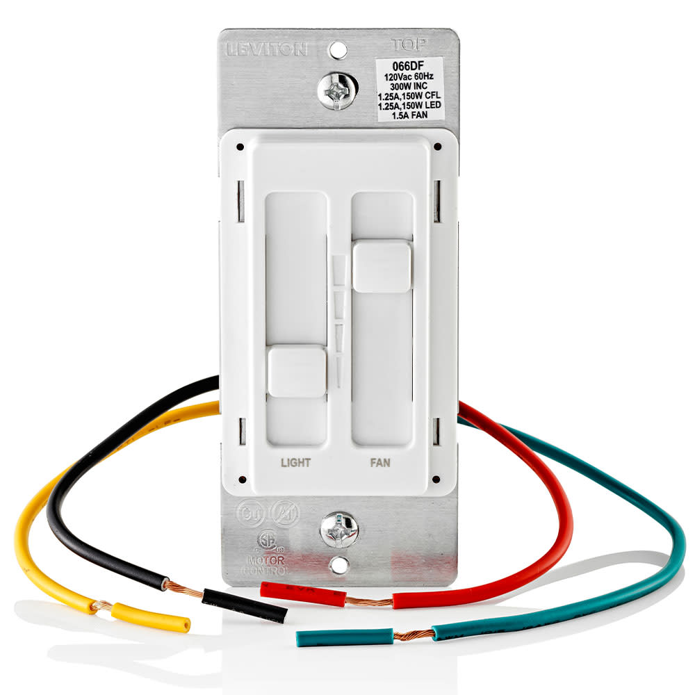 Leviton SureSlide White Fan/LED Light Control Dimmer Slide Switch - Ascmtools