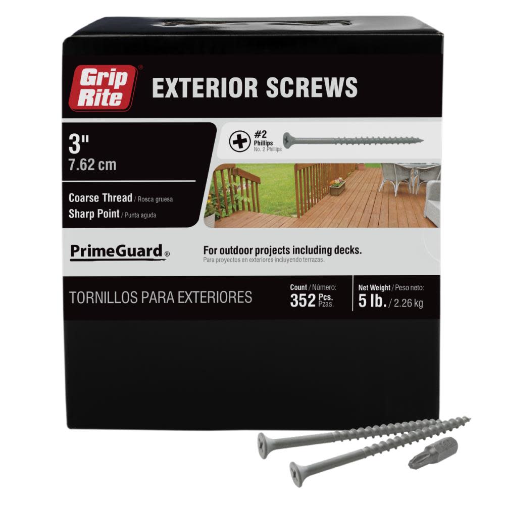 Grip Rite PrimeGuard Ten 5lb Deck Screw 3 in Gray Phillips Drive Head - Ascmtools