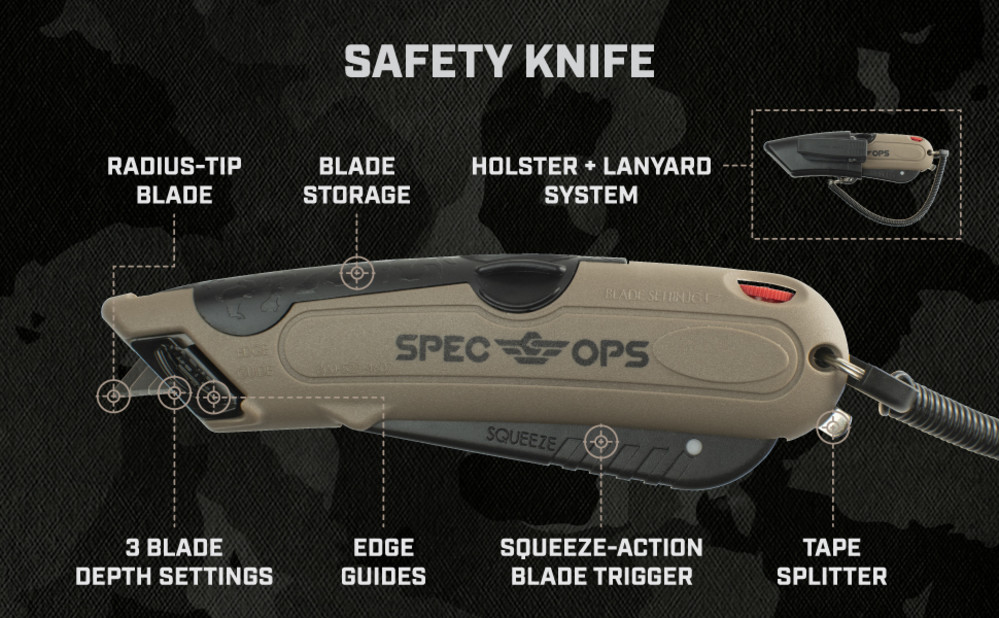 Spec Ops Safety Knife with Holster - Ascmtools