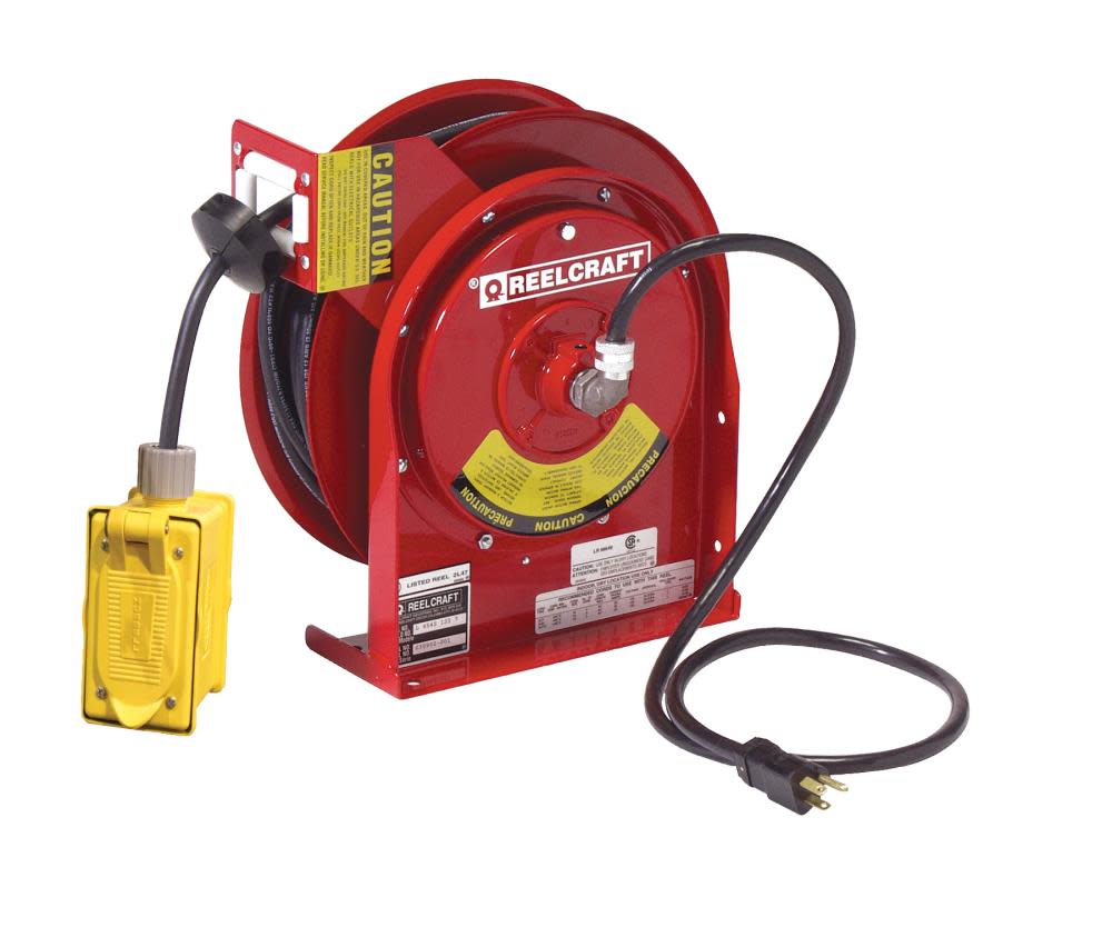 Reelcraft Power Cord Reel Steel 45′ Duplex Outlet Box with GFCI - Ascmtools